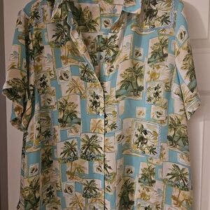 Rose & Olive Tropical Button-Up Blouse